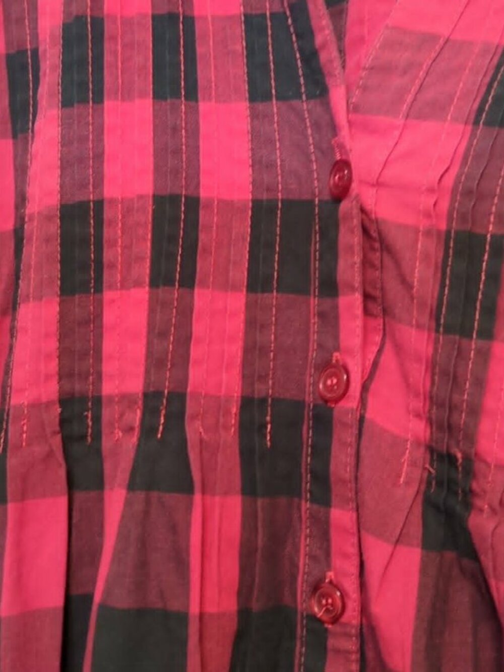 Mainstreet Blues Sz L Buffalo Check Button Down Blouse Oversized Pleated Farmcor - Picture 3 of 5